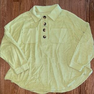 American Eagle Yellow / Green Oversized Quarter Button Down Sweater Size Medium